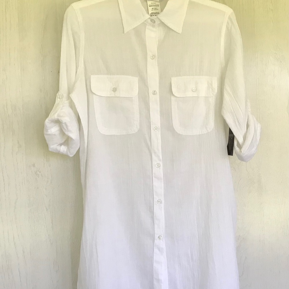 Lauren Ralph Lauren Crushed Cotton Camp Shirt Swim Cover-Up NWT